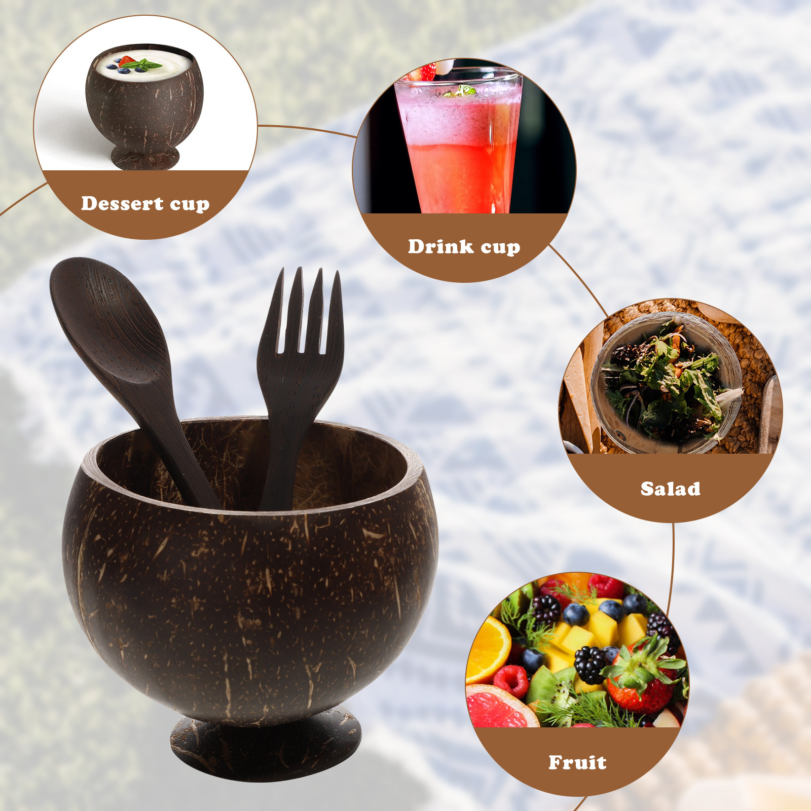 1Set Coconut Shell Bowl Set Na - Food Snacks Healthy review and price